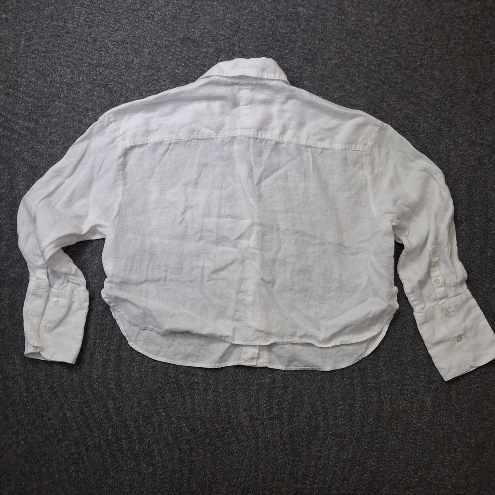 Banana Republic White 100% Linen Button Down Shirt Cropped Boxy Womens Medium - Picture 9 of 9
